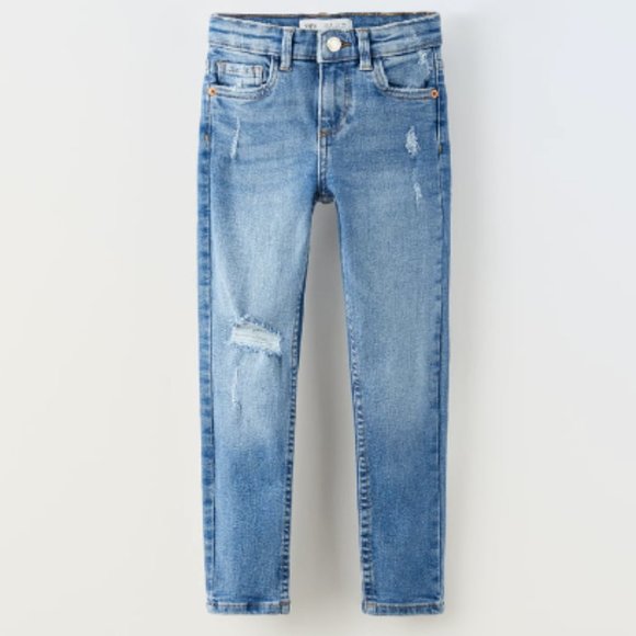 Zara Kids Jeans Mid Rise Skinny Jeans Distressed Dark Wash SZ 4/5 Girls NEW! - Picture 11 of 13